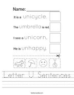 Letter U Sentences Handwriting Sheet