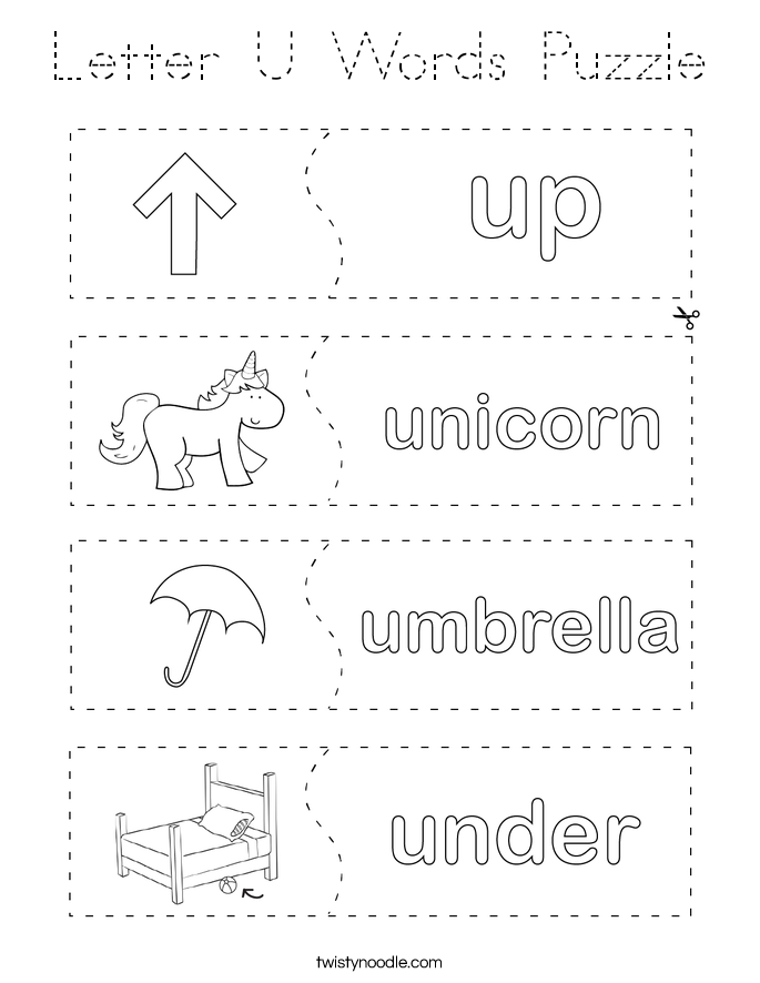Letter U Words Puzzle Coloring Page
