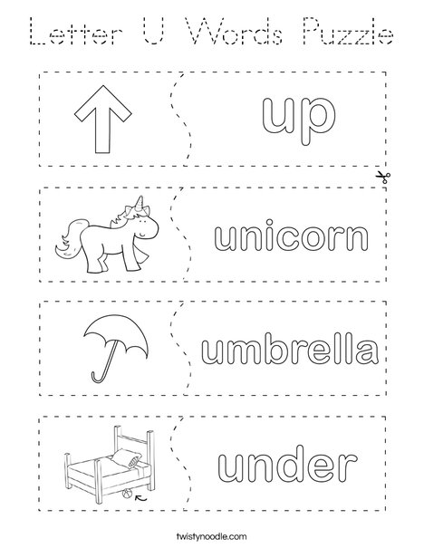 Letter U Words Puzzle Coloring Page