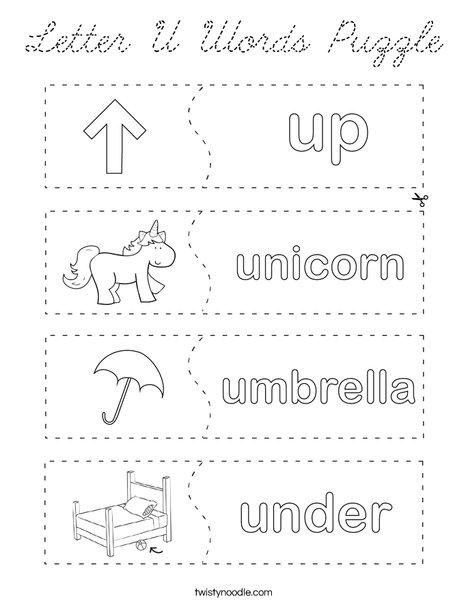 Letter U Words Puzzle Coloring Page