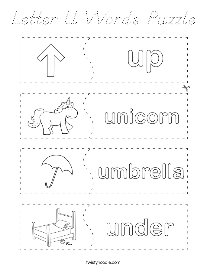 Letter U Words Puzzle Coloring Page