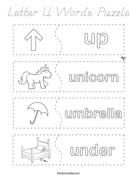Letter U Words Puzzle Coloring Page