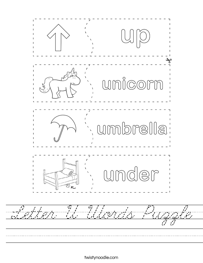 Letter U Words Puzzle Worksheet