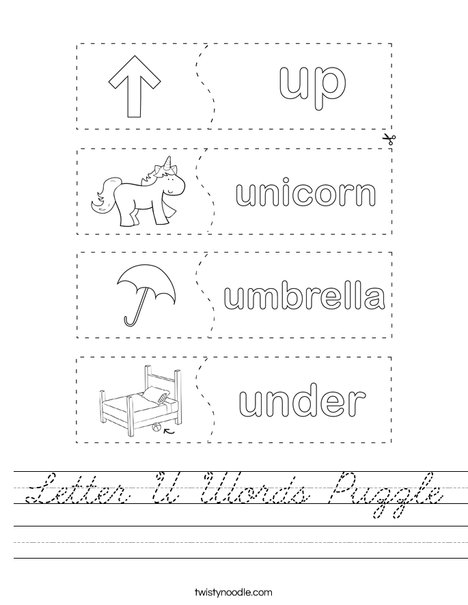 Letter U Words Puzzle Worksheet
