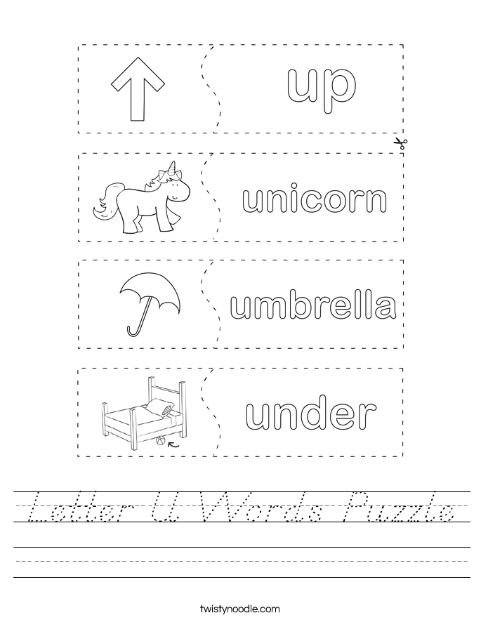Letter U Words Puzzle Worksheet