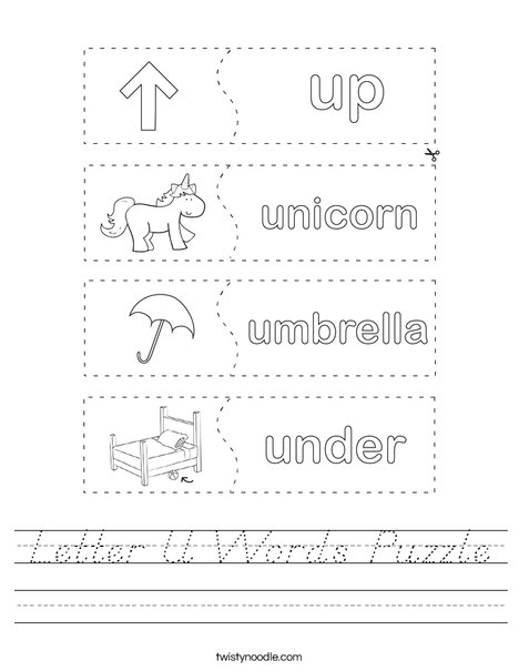 Letter U Words Puzzle Worksheet