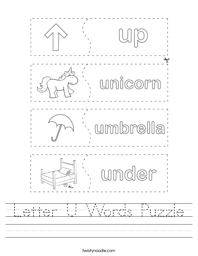 Letter U Words Puzzle Worksheet