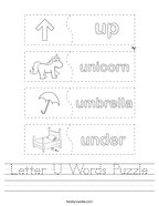 Letter U Words Puzzle Handwriting Sheet
