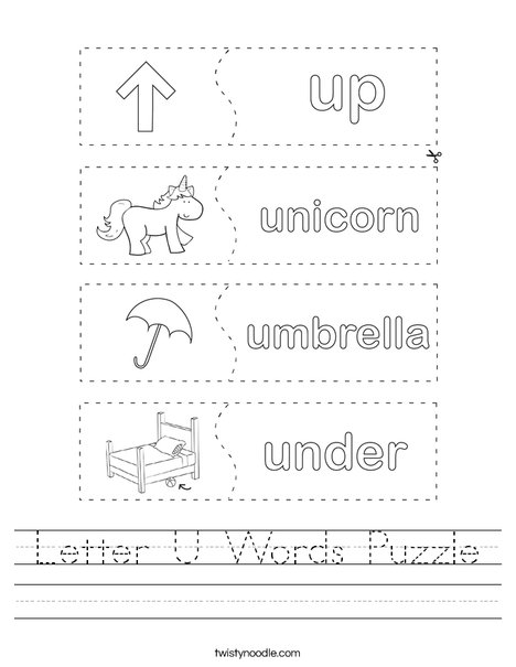Letter U Words Puzzle Worksheet