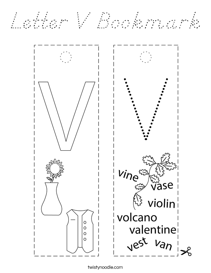 Letter V Bookmark Coloring Page