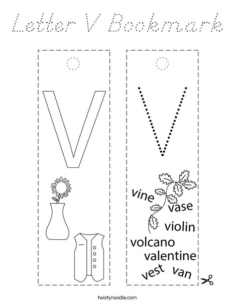 Letter V Bookmark Coloring Page