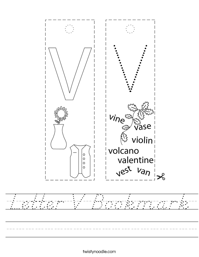 Letter V Bookmark Worksheet