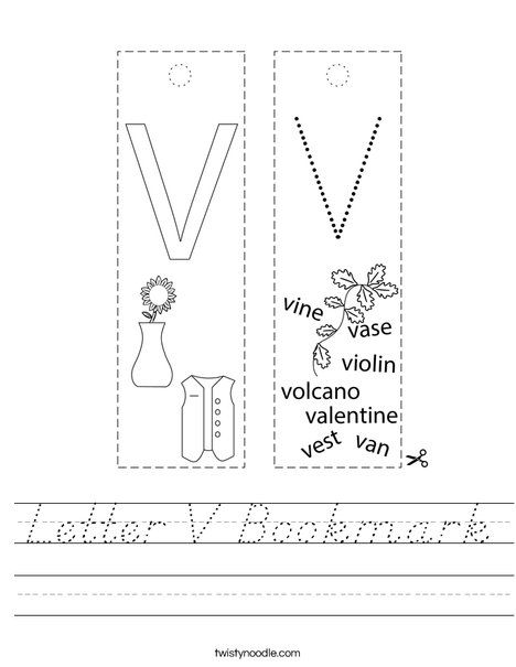 Letter V Bookmark Worksheet