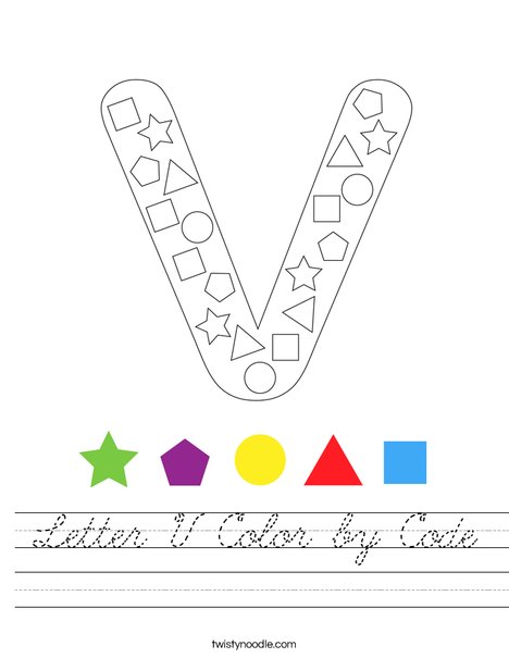 Letter V Color by Code Worksheet