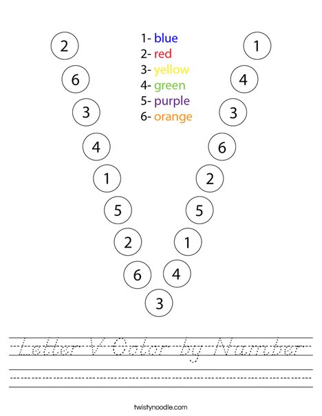 Letter V Color by Number Worksheet