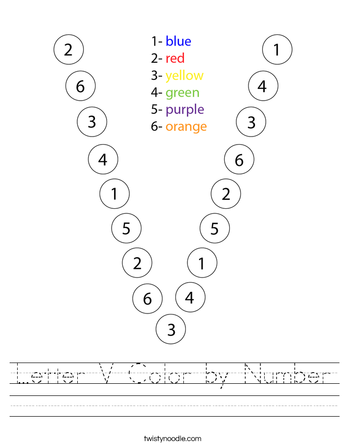 Letter V Color by Number Worksheet