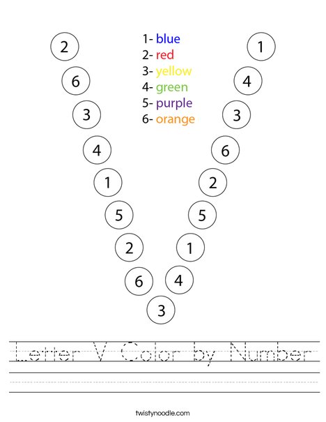 Letter V Color by Number Worksheet