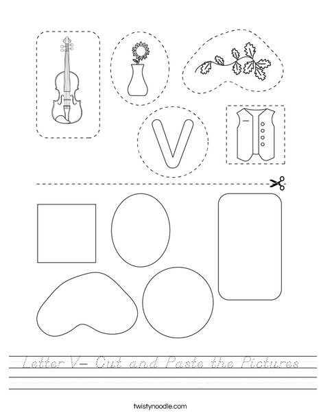 Letter V- Cut and Paste the Pictures Worksheet