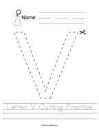 Letter V Cutting Practice Handwriting Sheet