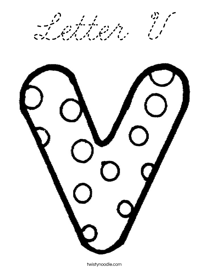 Letter V Coloring Page - Cursive - Twisty Noodle
