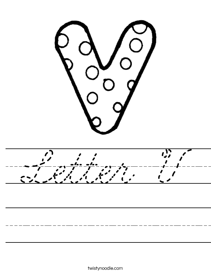 Letter V Worksheet - Cursive - Twisty Noodle