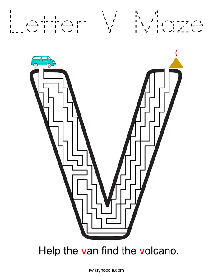 Letter V Maze Coloring Page