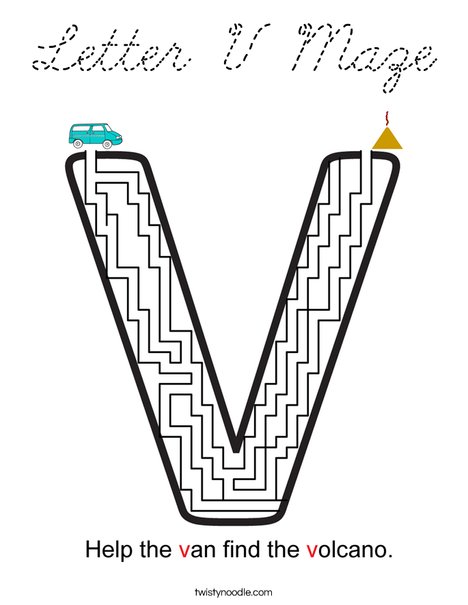 Letter V Maze Coloring Page