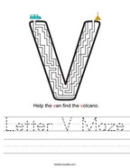 Letter V Maze Handwriting Sheet