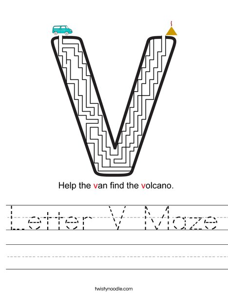 Letter V Maze Worksheet