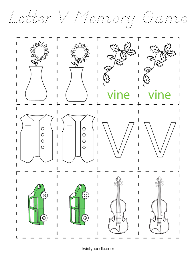 Letter V Memory Game Coloring Page