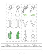 Letter V Memory Game Handwriting Sheet