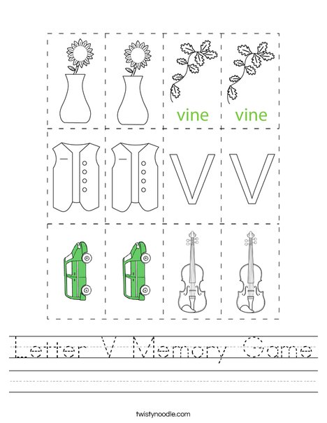 Letter V Memory Game Worksheet