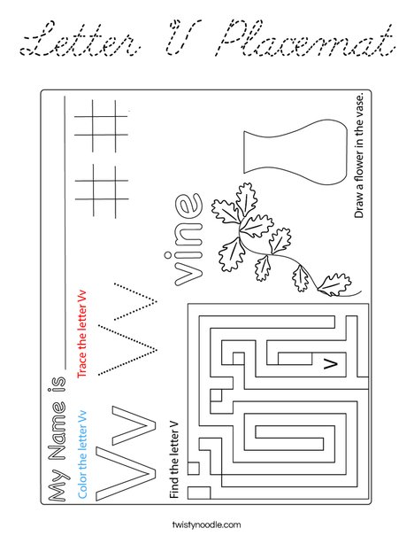 Letter V Placemat Coloring Page