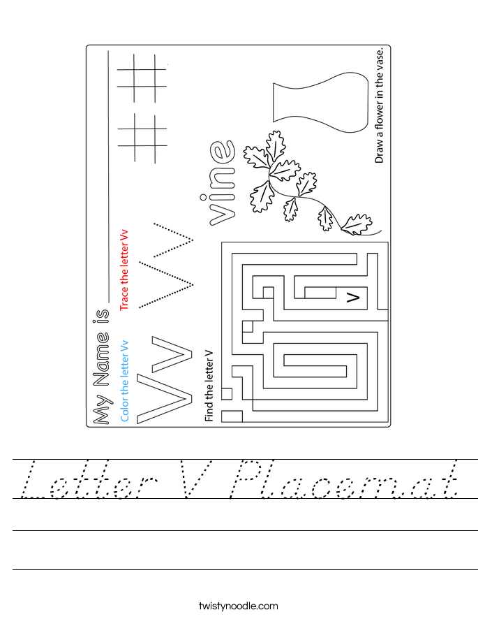 Letter V Placemat Worksheet