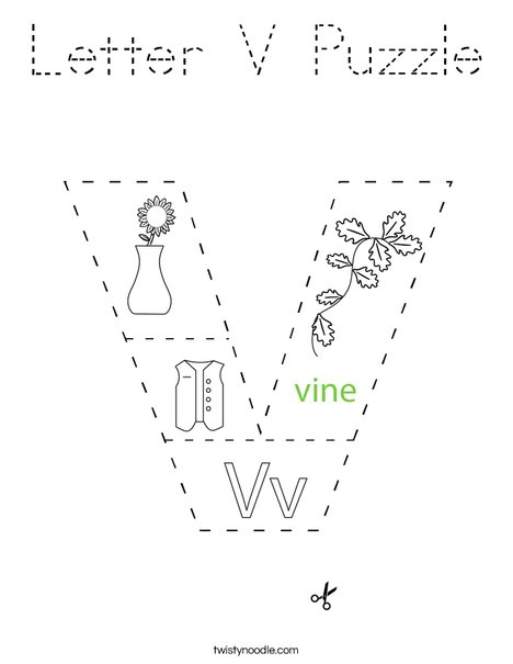 Letter V Puzzle Coloring Page