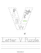 Letter V Puzzle Handwriting Sheet