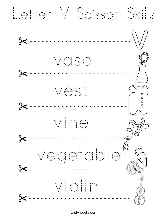 Letter V Scissor Skills Coloring Page