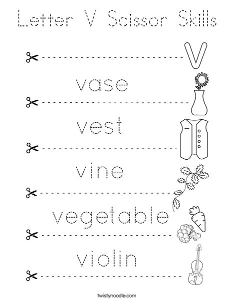 Letter V Scissor Skills Coloring Page