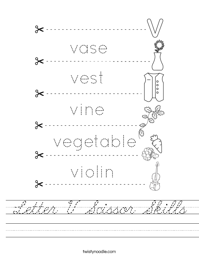 Letter V Scissor Skills Worksheet