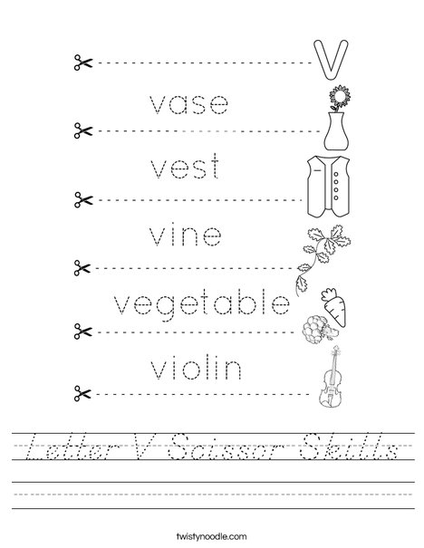 Letter V Scissor Skills Worksheet