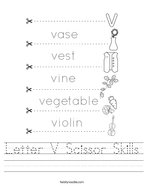 Letter V Scissor Skills Handwriting Sheet