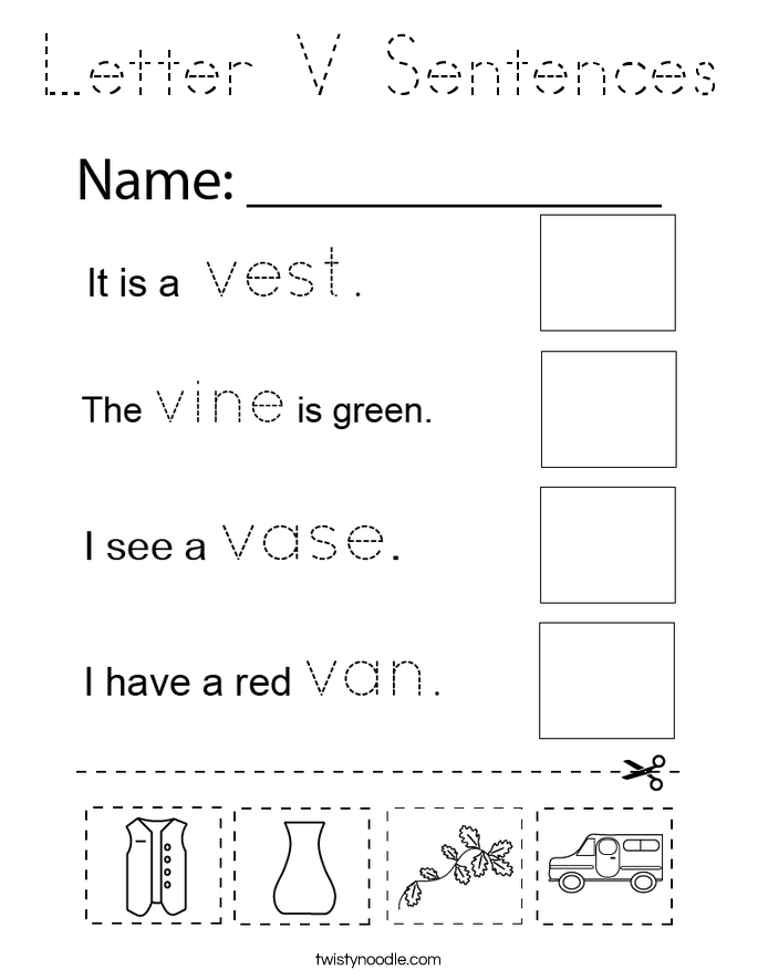 Letter V Sentences Coloring Page
