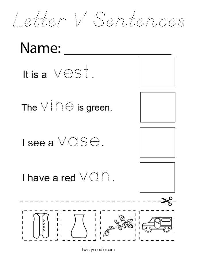 Letter V Sentences Coloring Page