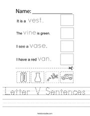 Letter V Sentences Handwriting Sheet