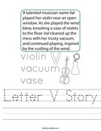 Letter V Story Handwriting Sheet