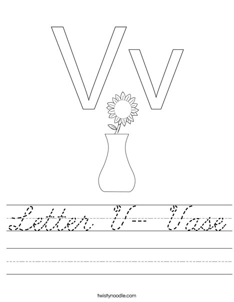 Letter V- Vase Worksheet - Cursive - Twisty Noodle
