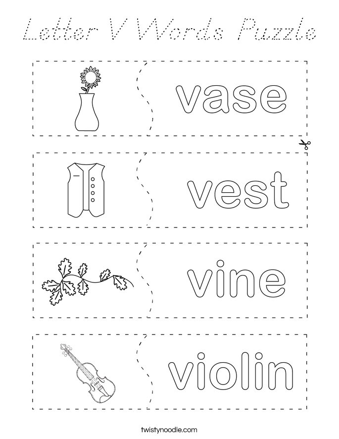 Letter V Words Puzzle Coloring Page