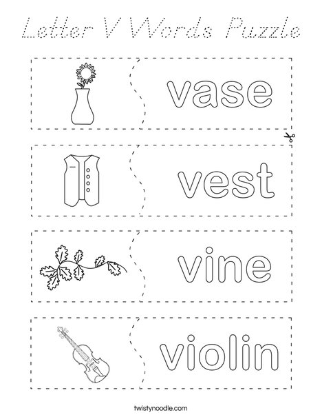 Letter V Words Puzzle Coloring Page