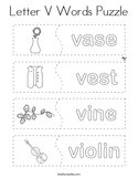 Letter V Words Puzzle Coloring Page