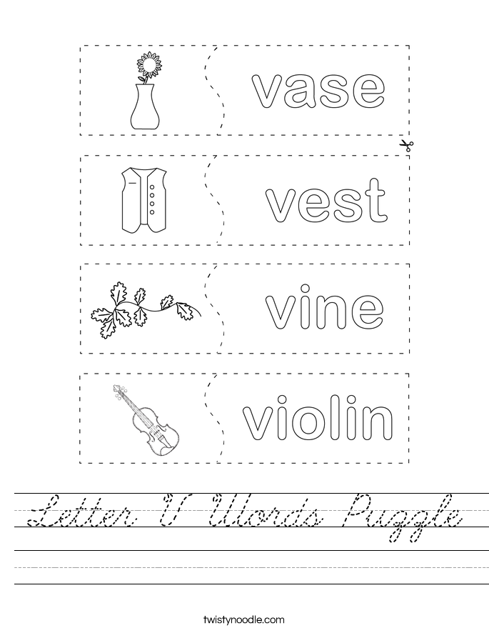 Letter V Words Puzzle Worksheet